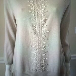 Nic & Zoe Crewneck Sweater with Embroidered and chiffon detail, 3/4 sleeves